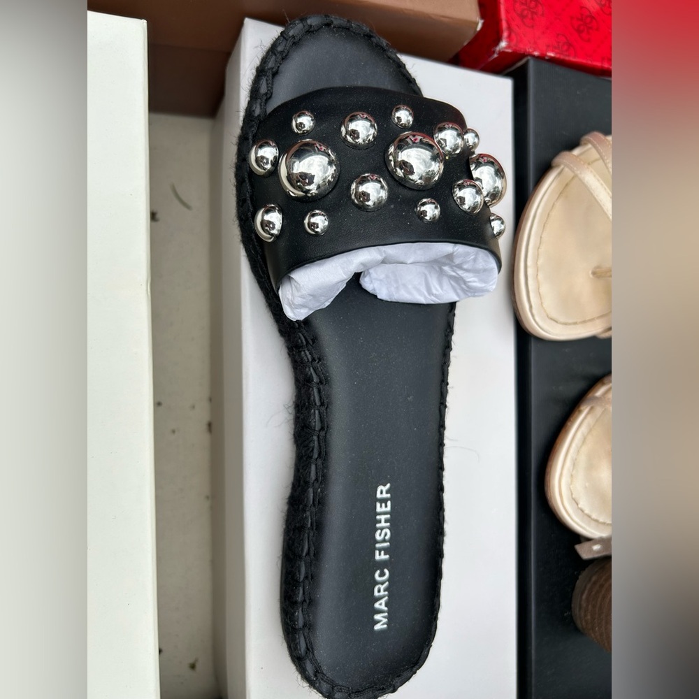 Marc Fisher Black and Silver Embellished Sandals